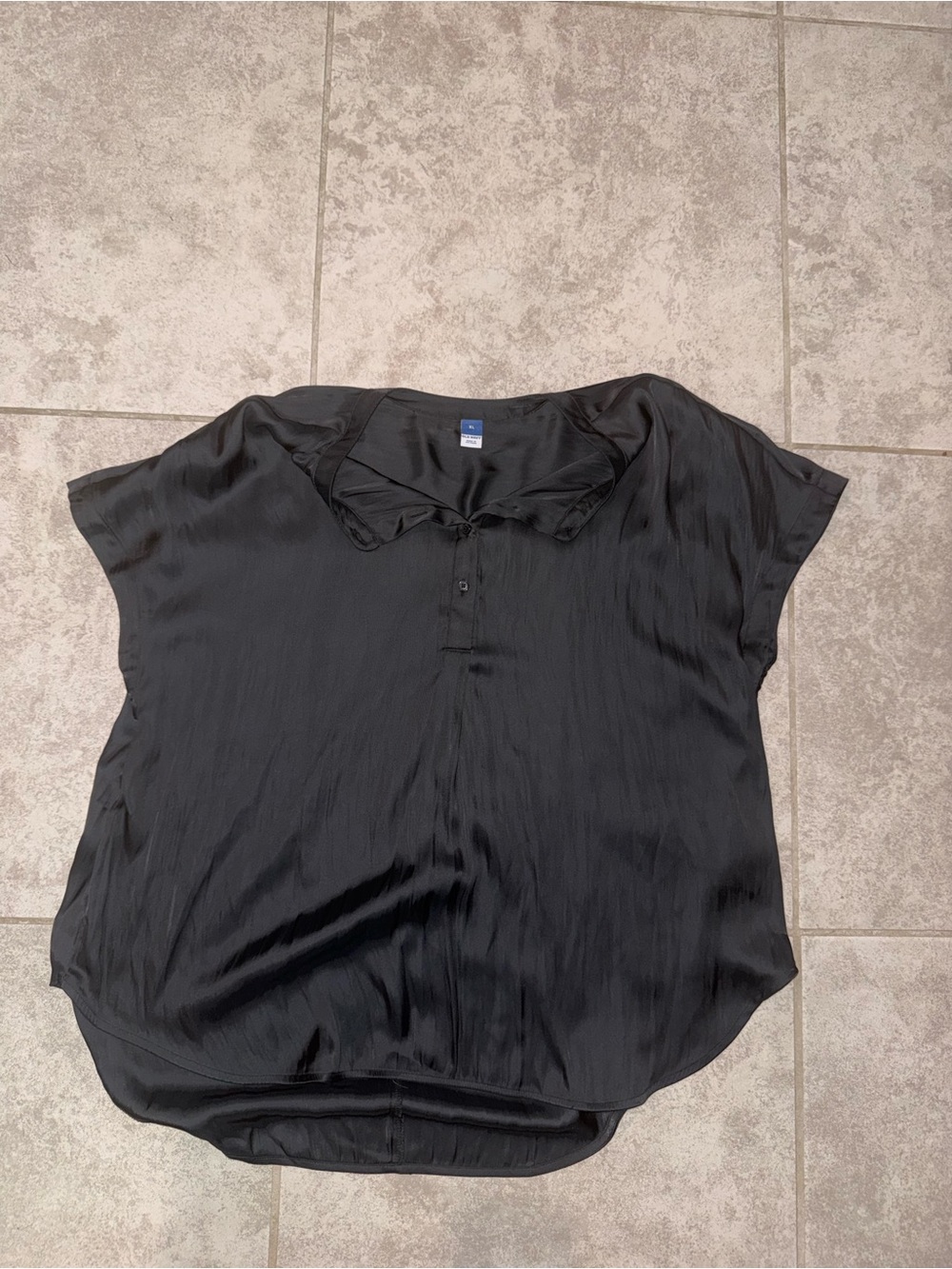 Old Navy Black Satin V-Neck Short Sleeve Blouse